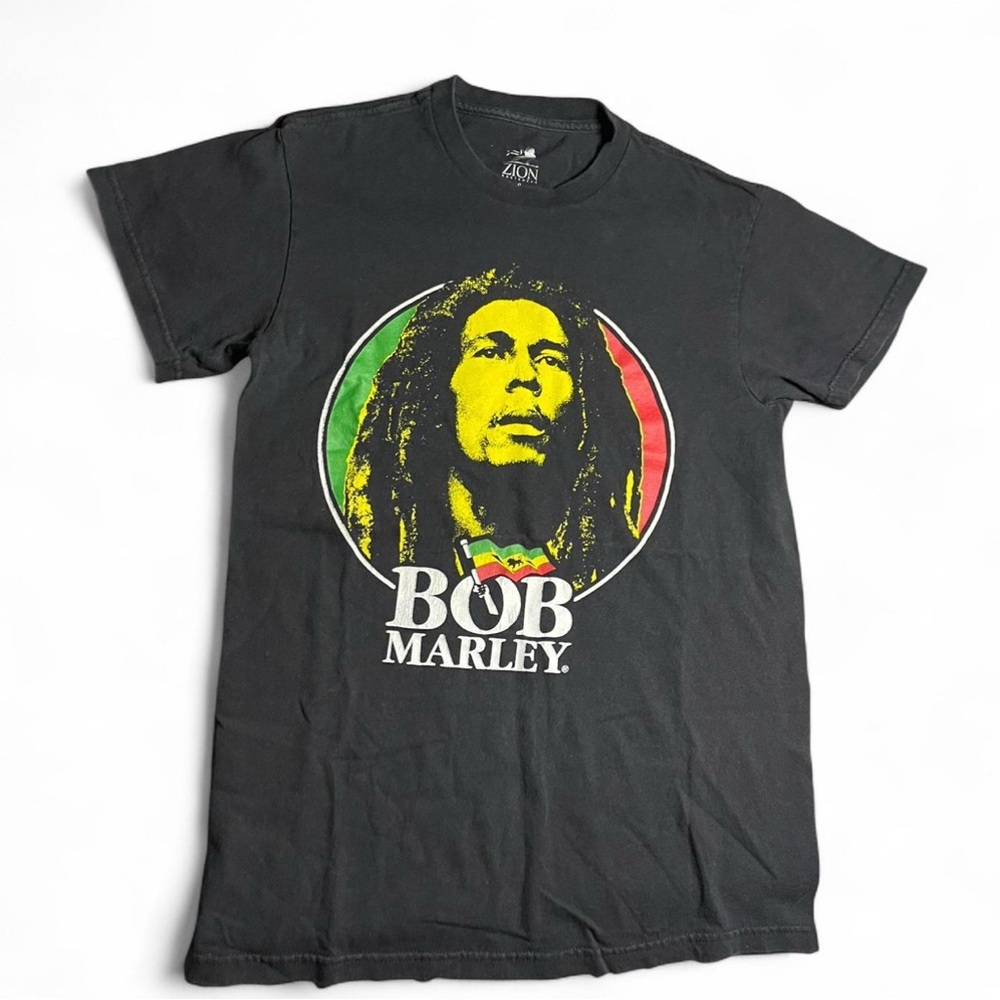 Zion Rootswear Black Bob Marley Tee with Colorful Graphic